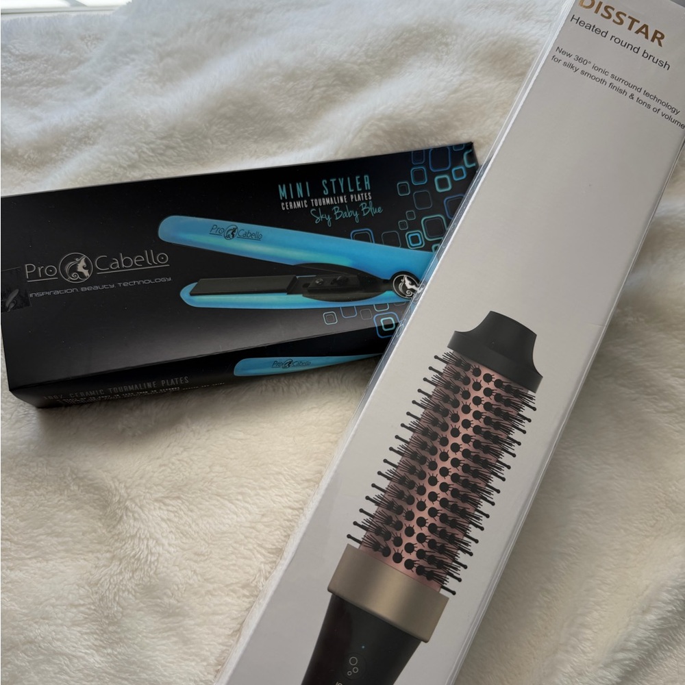 Pro Cabello Mini Styler Flat Iron & Heated Round Brush Duo - Aqua/Black